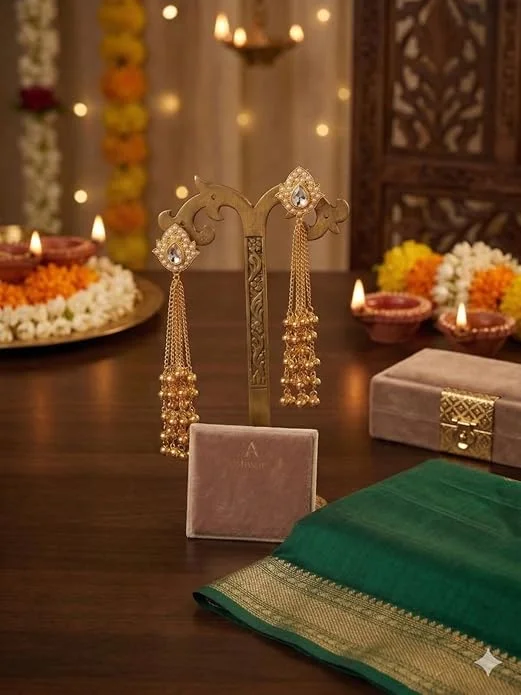 Gold Plated - Traditional Jhumka Earrings for Women | Antique Temple Design Long Dangler Earrings image 2