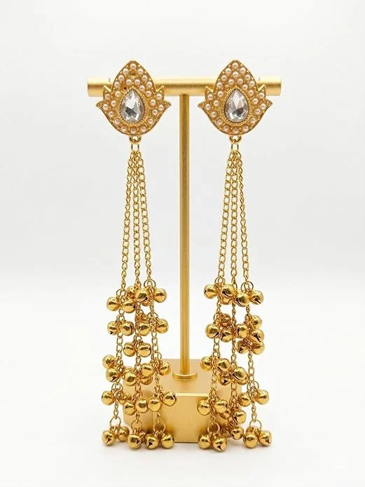 Gold Plated - Traditional Jhumka Earrings for Women | Antique Temple Design Long Dangler Earrings image 4