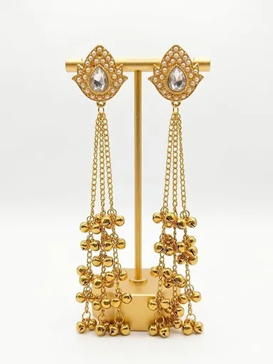 Gold Plated - Traditional Jhumka Earrings for Women | Antique Temple Design Long Dangler Earrings thumbnail 3