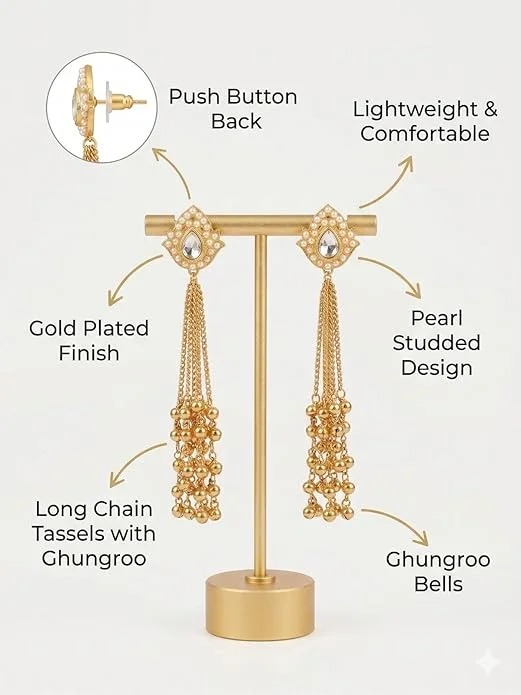 Gold Plated - Traditional Jhumka Earrings for Women | Antique Temple Design Long Dangler Earrings image 6