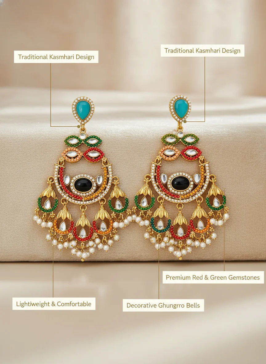 Gold Plated | Traditional Jhumka Earrings for Women | Antique Temple Design Long Dangler Earrings image 2