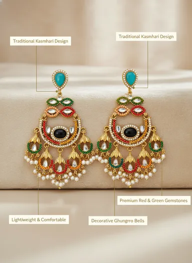 Gold Plated | Traditional Jhumka Earrings for Women | Antique Temple Design Long Dangler Earrings thumbnail 1