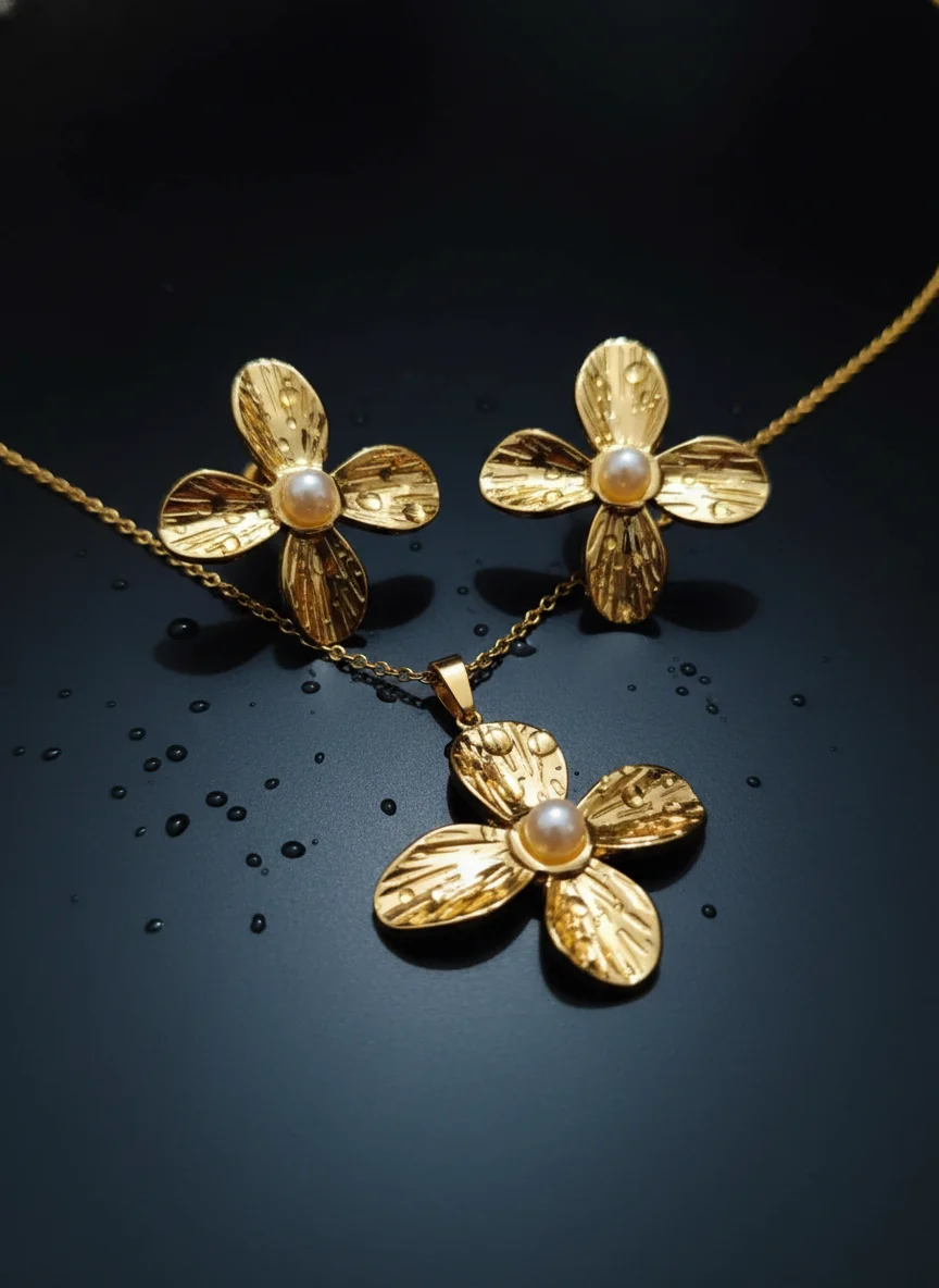Gold Plated Pearl Pendant Set with Earrings, Anti-Tarnish, Skin-Friendly, Lightweight Designer Jewellery for Women image 2
