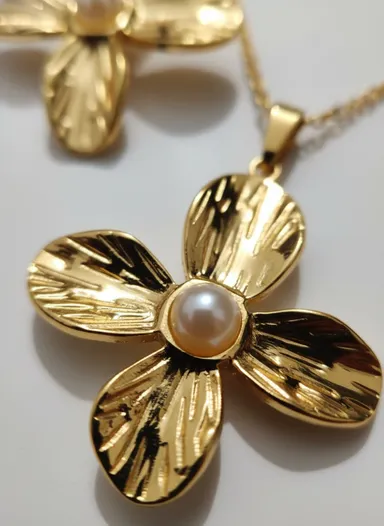Gold Plated Pearl Pendant Set with Earrings, Anti-Tarnish, Skin-Friendly, Lightweight Designer Jewellery for Women thumbnail 2