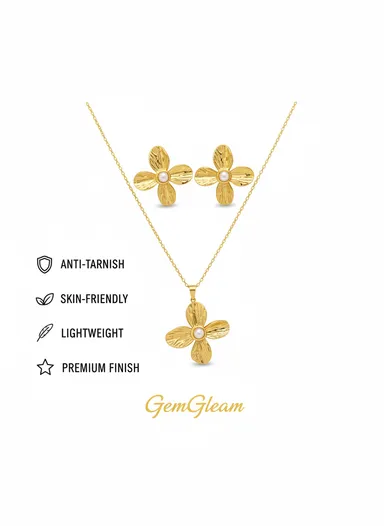 Gold Plated Pearl Pendant Set with Earrings, Anti-Tarnish, Skin-Friendly, Lightweight Designer Jewellery for Women thumbnail 3