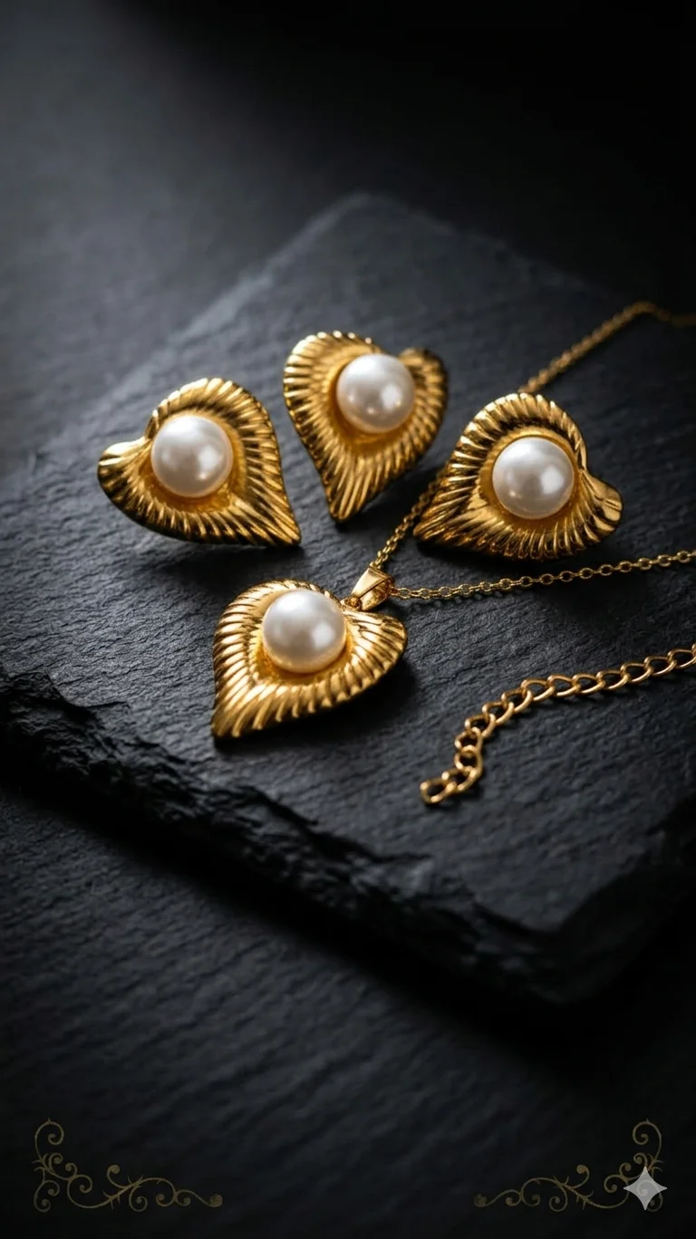 Gold Plated Pearl Pendant Set with Earrings, Anti-Tarnish, Skin-Friendly, Lightweight Designer Jewellery for Women image 2