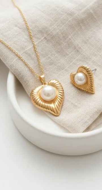 Gold Plated Pearl Pendant Set with Earrings, Anti-Tarnish, Skin-Friendly, Lightweight Designer Jewellery for Women image 4