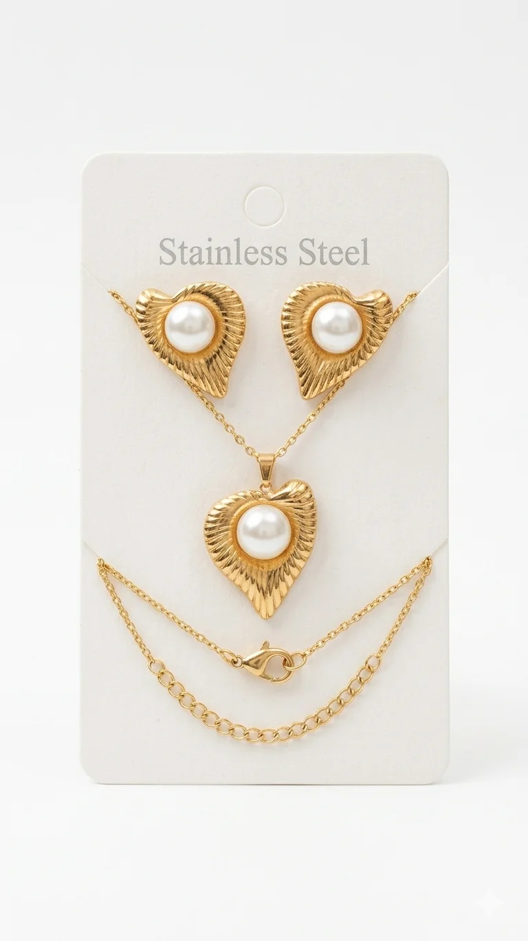 Gold Plated Pearl Pendant Set with Earrings, Anti-Tarnish, Skin-Friendly, Lightweight Designer Jewellery for Women image 5