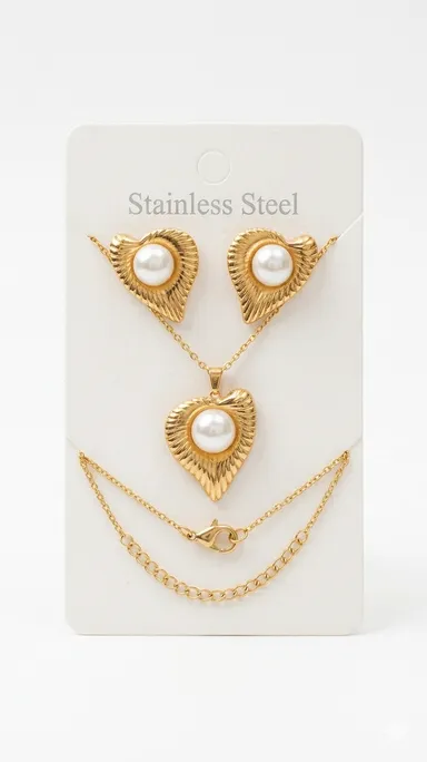 Gold Plated Pearl Pendant Set with Earrings, Anti-Tarnish, Skin-Friendly, Lightweight Designer Jewellery for Women thumbnail 4