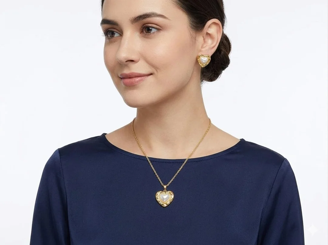 Gold Plated Pearl Pendant Set with Earrings, Anti-Tarnish, Skin-Friendly, Lightweight Designer Jewellery for Women image 2