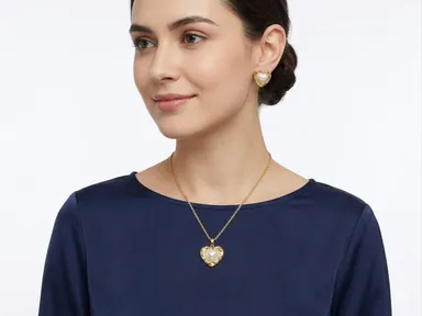 Gold Plated Pearl Pendant Set with Earrings, Anti-Tarnish, Skin-Friendly, Lightweight Designer Jewellery for Women thumbnail 1