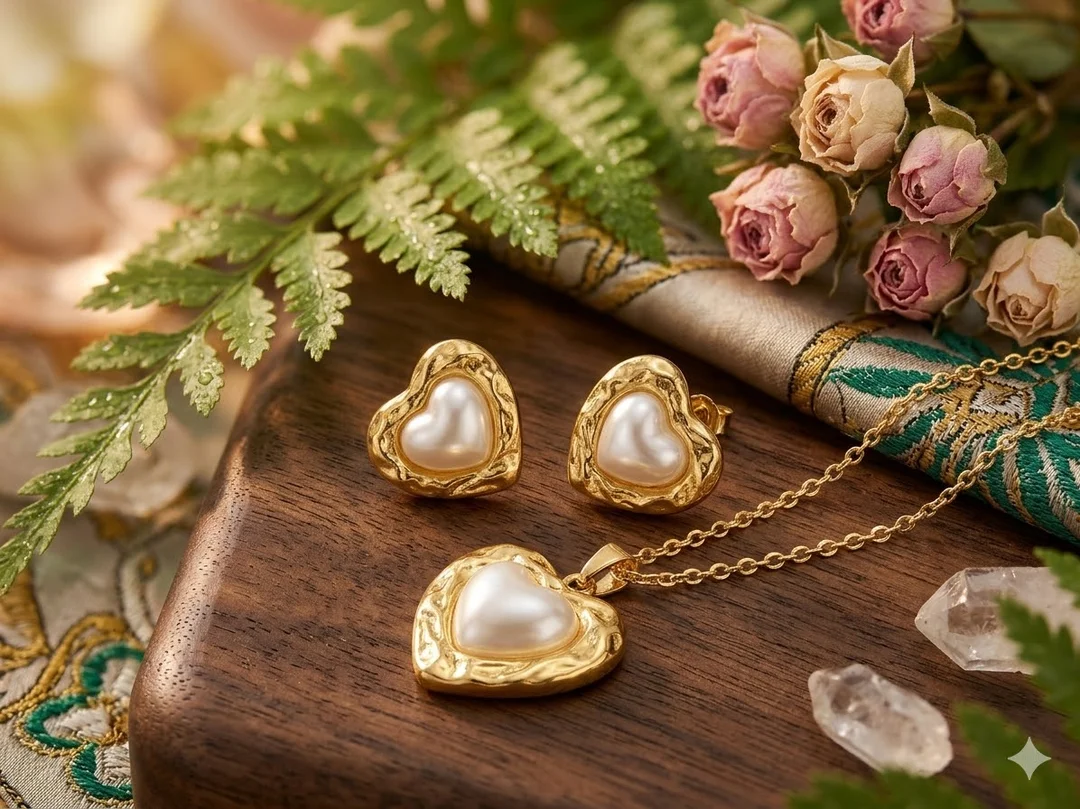 Gold Plated Pearl Pendant Set with Earrings, Anti-Tarnish, Skin-Friendly, Lightweight Designer Jewellery for Women image 3