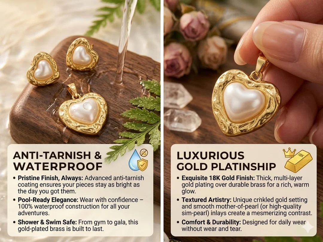 Gold Plated Pearl Pendant Set with Earrings, Anti-Tarnish, Skin-Friendly, Lightweight Designer Jewellery for Women image 4