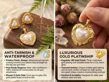 Gold Plated Pearl Pendant Set with Earrings, Anti-Tarnish, Skin-Friendly, Lightweight Designer Jewellery for Women thumbnail 3