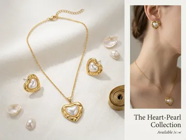 Gold Plated Pearl Pendant Set with Earrings, Anti-Tarnish, Skin-Friendly, Lightweight Designer Jewellery for Women thumbnail 4