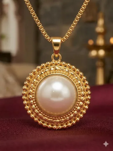 Gold Plated Pearl Pendant Set with Earrings, Anti-Tarnish, Skin-Friendly, Lightweight Designer Jewellery for Women thumbnail 4