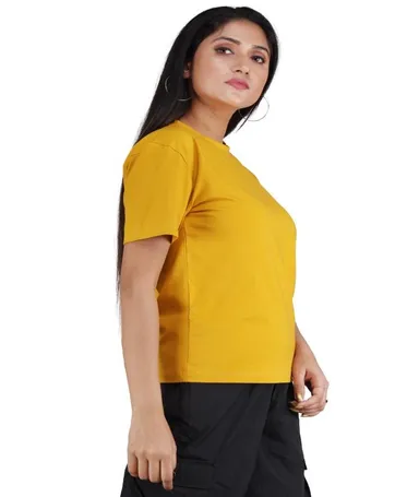 Women’s Stretchable Cotton Lycra Yellow Top for Women Casual Slim Fit Half Sleeve Round Neck Stylish Daily Wear Summer Fashion T Shirt Top for Girls Yellow M thumbnail 2