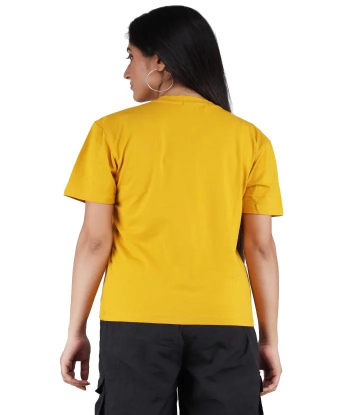 Women’s Stretchable Cotton Lycra Yellow Top for Women Casual Slim Fit Half Sleeve Round Neck Stylish Daily Wear Summer Fashion T Shirt Top for Girls Yellow M image 4