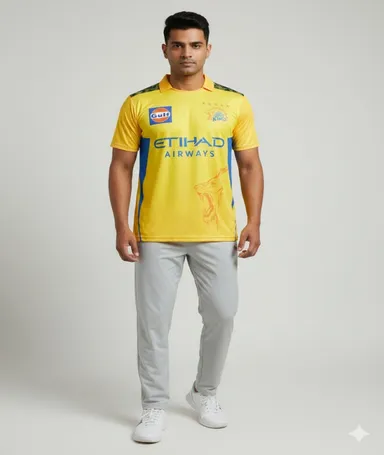 Men Chennai Super Kings CSK IPL Cricket Jersey T-Shirt Yellow Sports Fan Edition Half Sleeve Polyester Match Supporter Tee for Men Yellow L thumbnail 0