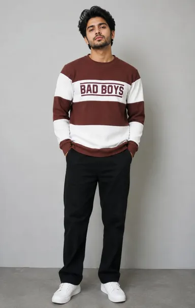 Men's Brown & White Colorblock Full Sleeve Crew Neck Sweatshirt Cotton Blend Casual Winter Wear Pullover Stylish Regular Fit Sweatshirt for Men India tshirt M thumbnail 0