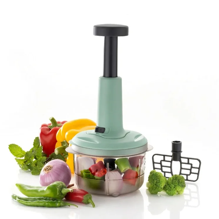 Manual Push Vegetable Chopper with Stainless Steel Blades and Transparent Bowl for Fast Kitchen Food Cutting image 2