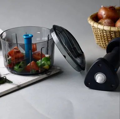 Manual Push Vegetable Chopper with Stainless Steel Blades and Transparent Bowl for Fast Kitchen Food Cutting thumbnail 3