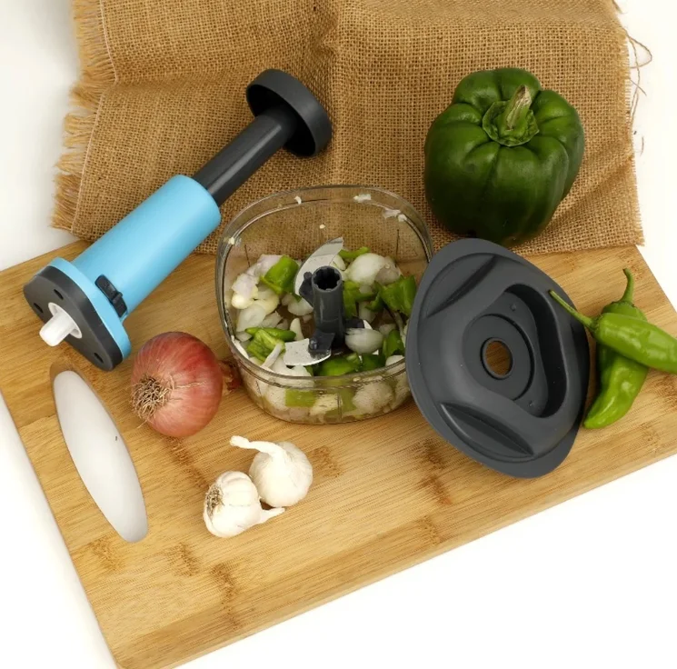 Manual Push Vegetable Chopper with Stainless Steel Blades and Transparent Bowl for Fast Kitchen Food Cutting image 5