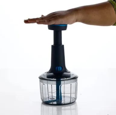 Manual Push Vegetable Chopper with Stainless Steel Blades and Transparent Bowl for Fast Kitchen Food Cutting thumbnail 5