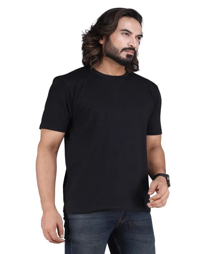 Regular Fit Black Half Sleeve T-Shirt for Men – Casual Cotton Round Neck Plain Solid Tee for Daily Wear Gym Summer Fashion Basic Mens T Shirt Black S image 2
