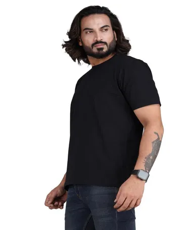 Regular Fit Black Half Sleeve T-Shirt for Men – Casual Cotton Round Neck Plain Solid Tee for Daily Wear Gym Summer Fashion Basic Mens T Shirt Black M thumbnail 2
