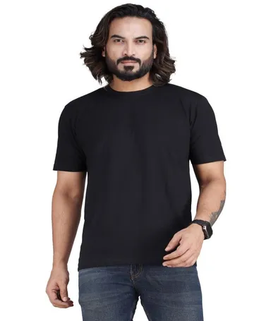 Regular Fit Black Half Sleeve T-Shirt for Men – Casual Cotton Round Neck Plain Solid Tee for Daily Wear Gym Summer Fashion Basic Mens T Shirt Black L thumbnail 0