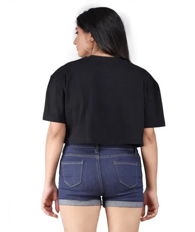 Women Oversized Black Crop Top for Women Half Sleeve Loose Fit Casual Cotton Crop T Shirt Korean Streetwear Baggy Summer Fashion Top for Girls Black S thumbnail 3