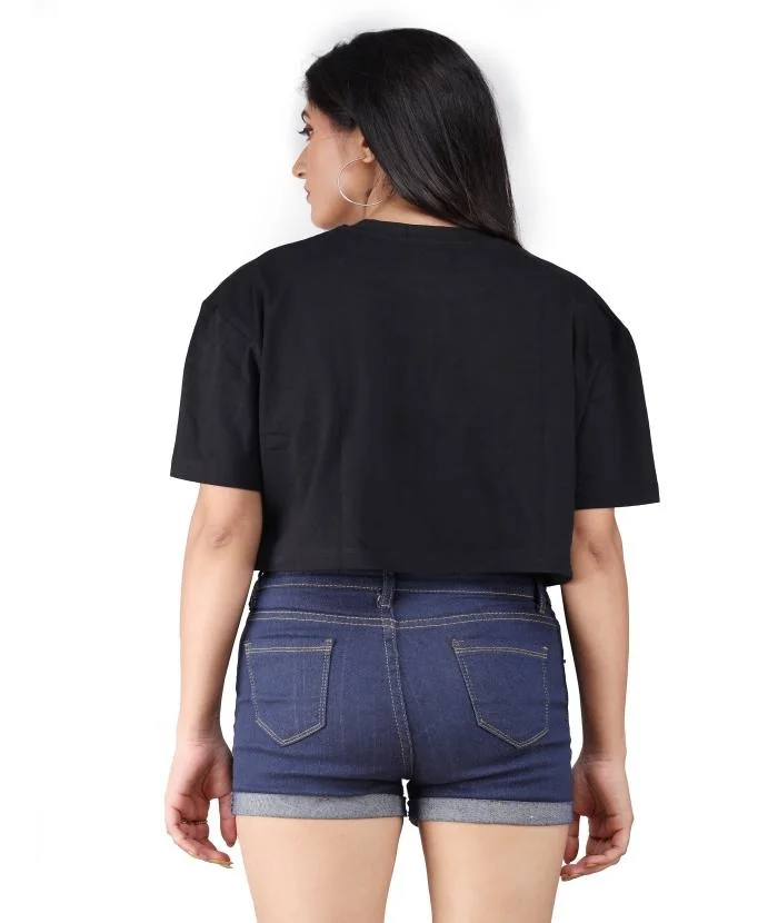 Women Oversized Black Crop Top for Women Half Sleeve Loose Fit Casual Cotton Crop T Shirt Korean Streetwear Baggy Summer Fashion Top for Girls Black L image 4