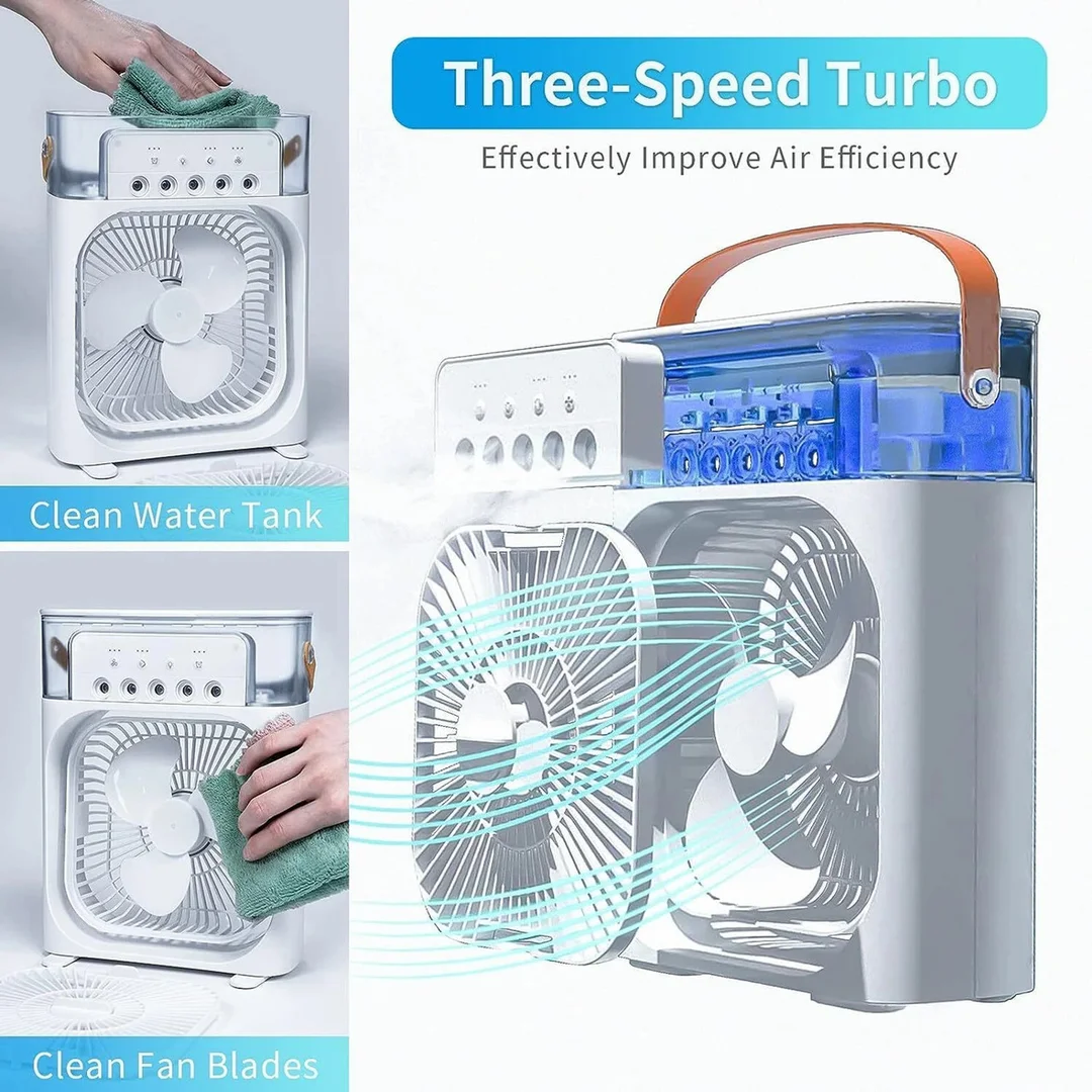  Spray Cold Fan with 3-Speed Mist, LED Lights & Type-C USB Charging | Personal Air Cooler Fan for Home, Office & Travel image 2
