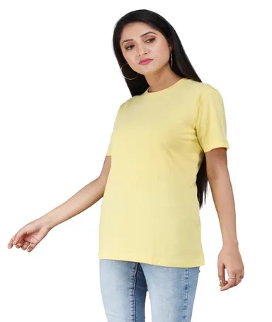 Women’s Yellow Half Sleeve Regular Fit Cotton T-Shirt | Soft Breathable Summer Wear Casual Tee for Daily Use, Office, Travel, Lounge & Street Style Fashion Top Yellow S thumbnail 1