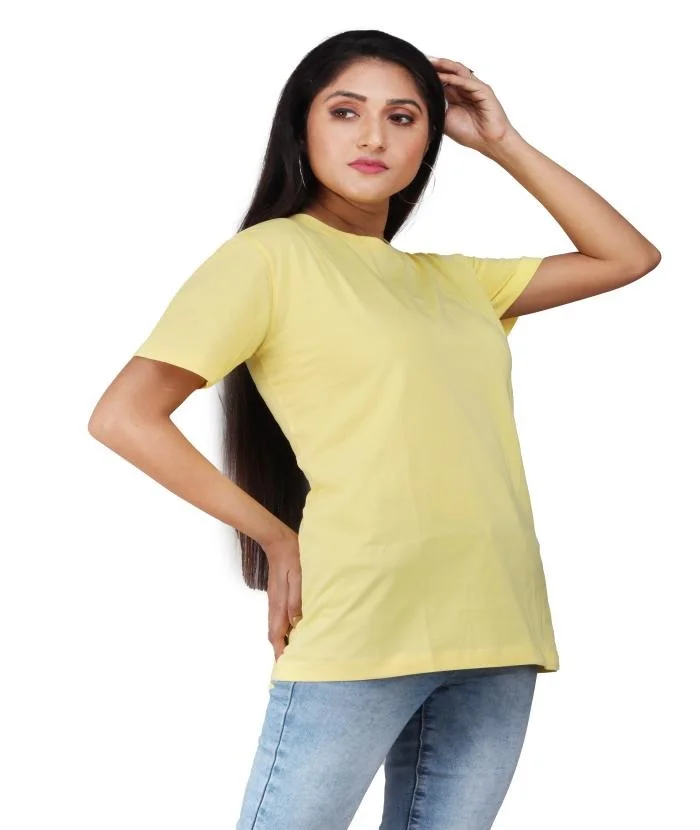 Women’s Yellow Half Sleeve Regular Fit Cotton T-Shirt | Soft Breathable Summer Wear Casual Tee for Daily Use, Office, Travel, Lounge & Street Style Fashion Top Yellow S image 3