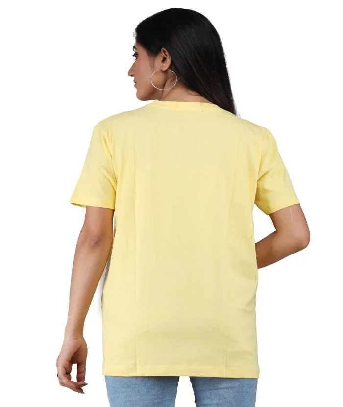 Women’s Yellow Half Sleeve Regular Fit Cotton T-Shirt | Soft Breathable Summer Wear Casual Tee for Daily Use, Office, Travel, Lounge & Street Style Fashion Top Yellow S image 4