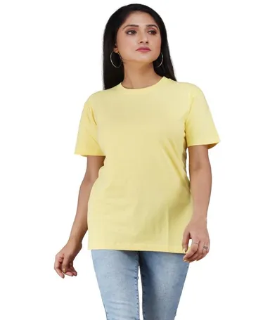 Women’s Yellow Half Sleeve Regular Fit Cotton T-Shirt | Soft Breathable Summer Wear Casual Tee for Daily Use, Office, Travel, Lounge & Street Style Fashion Top Yellow XL thumbnail 0