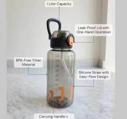 NedX 1 Liter Unbreakable Motivational Water Bottle with Straw & Time Markings | BPA-Free Tritan Leak-Proof Sports Sipper Bottle for Gym, Office, School, Travel & Outdoor Use for Men & Women image 2