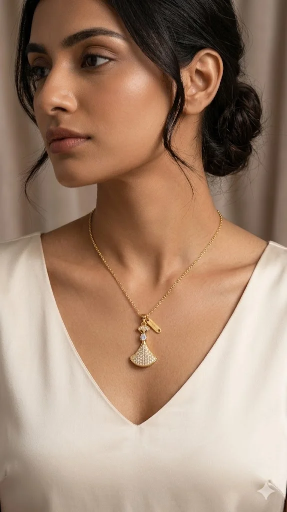 Crystal Pendant Chain Necklace | Gold Plated Chain with Locket for Women | Waterproof - Anti-Tarnish | Hypoallergenic | Skin Friendly | Lightweight - Gift for Wife, Girlfriend, Friend image 3