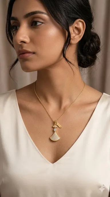 Crystal Pendant Chain Necklace | Gold Plated Chain with Locket for Women | Waterproof - Anti-Tarnish | Hypoallergenic | Skin Friendly | Lightweight - Gift for Wife, Girlfriend, Friend thumbnail 2