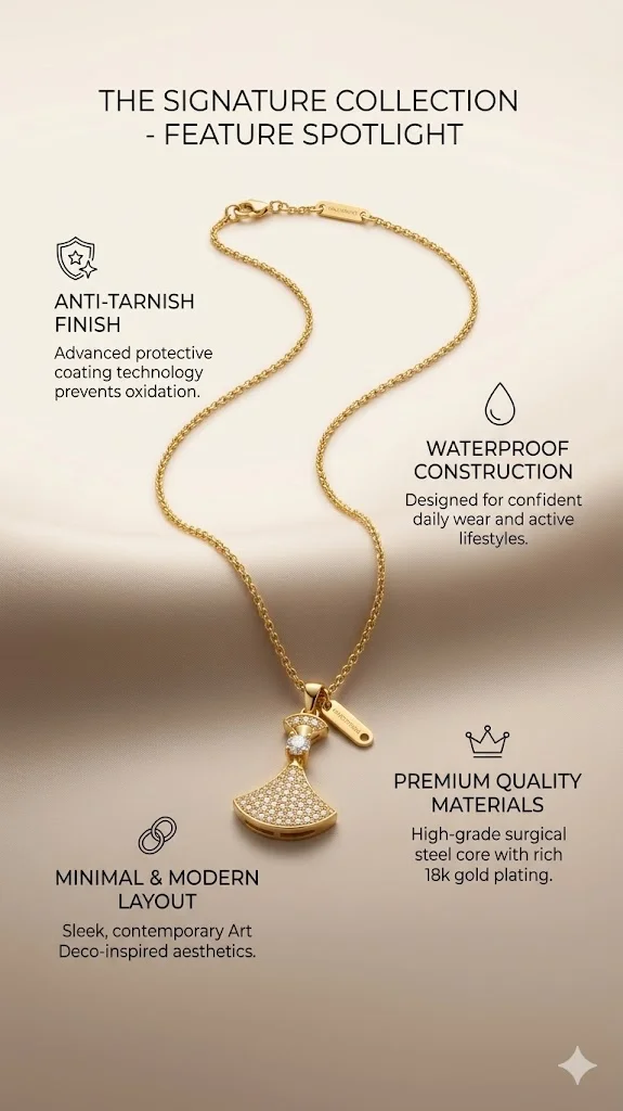 Crystal Pendant Chain Necklace | Gold Plated Chain with Locket for Women | Waterproof - Anti-Tarnish | Hypoallergenic | Skin Friendly | Lightweight - Gift for Wife, Girlfriend, Friend image 4