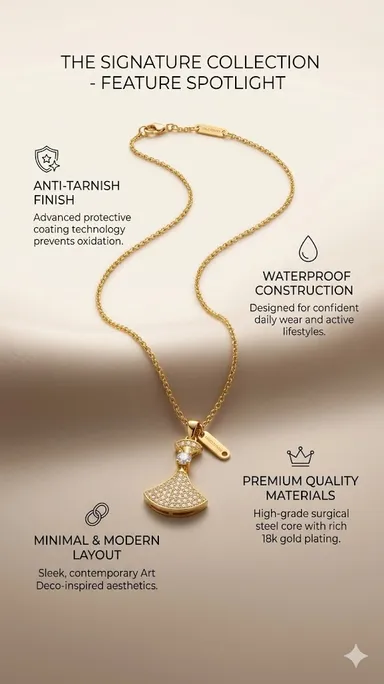 Crystal Pendant Chain Necklace | Gold Plated Chain with Locket for Women | Waterproof - Anti-Tarnish | Hypoallergenic | Skin Friendly | Lightweight - Gift for Wife, Girlfriend, Friend thumbnail 3