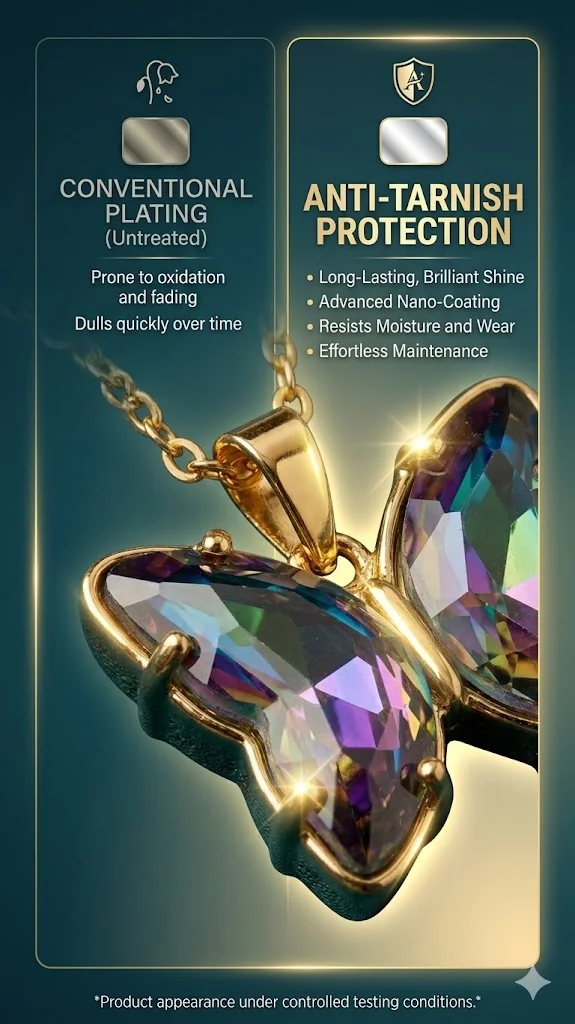 Butterfly Pendant Necklace, Rainbow Crystal, Gold-Tone Chain, Anti-Tarnish, Waterproof and Sweat Resistant Chain Pendant for Women and Girls image 2