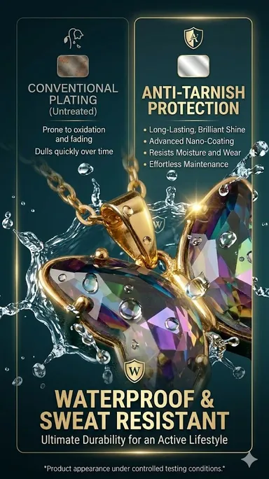 Butterfly Pendant Necklace, Rainbow Crystal, Gold-Tone Chain, Anti-Tarnish, Waterproof and Sweat Resistant Chain Pendant for Women and Girls thumbnail 2