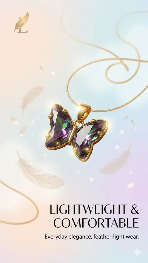 Butterfly Pendant Necklace, Rainbow Crystal, Gold-Tone Chain, Anti-Tarnish, Waterproof and Sweat Resistant Chain Pendant for Women and Girls image 5