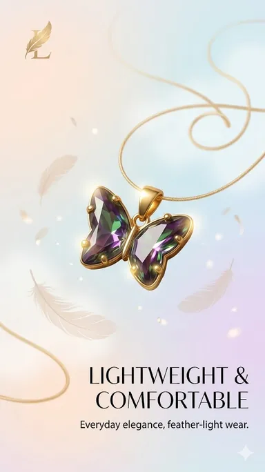 Butterfly Pendant Necklace, Rainbow Crystal, Gold-Tone Chain, Anti-Tarnish, Waterproof and Sweat Resistant Chain Pendant for Women and Girls thumbnail 4
