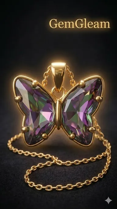 Butterfly Pendant Necklace, Rainbow Crystal, Gold-Tone Chain, Anti-Tarnish, Waterproof and Sweat Resistant Chain Pendant for Women and Girls thumbnail 5