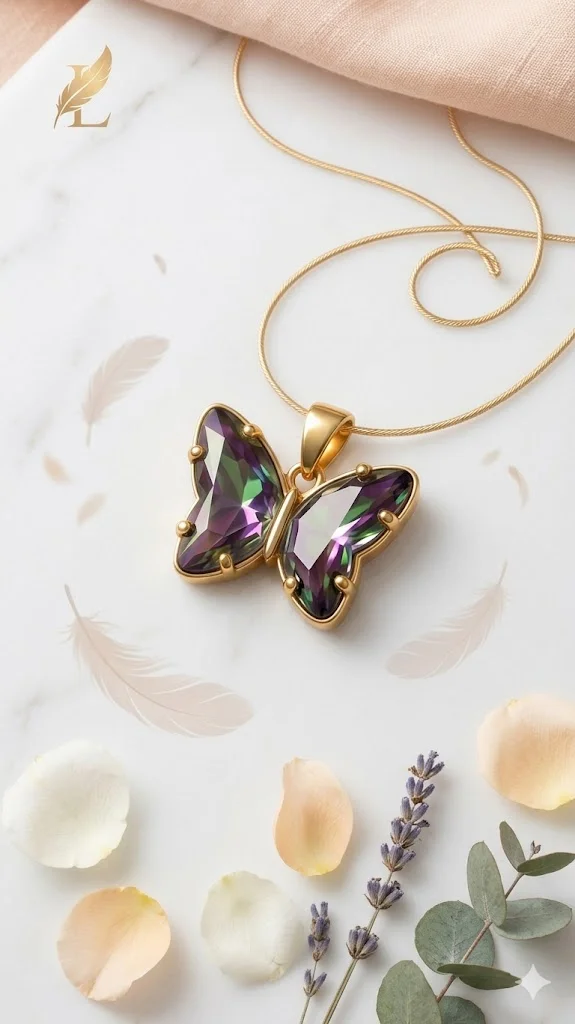 Butterfly Pendant Necklace, Rainbow Crystal, Gold-Tone Chain, Anti-Tarnish, Waterproof and Sweat Resistant Chain Pendant for Women and Girls image 8
