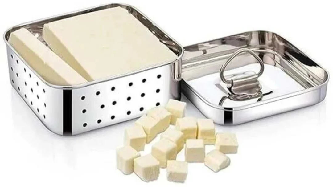 grahsankalp Stainless Steel Paneer Maker 500ml Square Shape Tofu Press Colander with Strainer Lid | Multipurpose Homemade Paneer Cheese Maker Mould | Food Grade Steel Collapsible Colander for Kitchen image 2